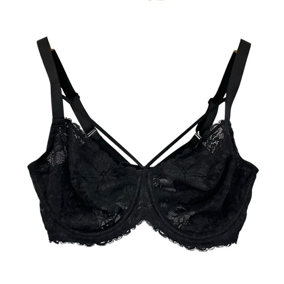 HSIA Womens Pretty In Petals Unlined Strappy Lace Bra Black Size 36 DD Black - Picture 3 of 11